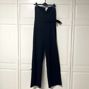 TRIXXI Women's Black Strapless V-Neck Wide Leg Jumpsuit Size L